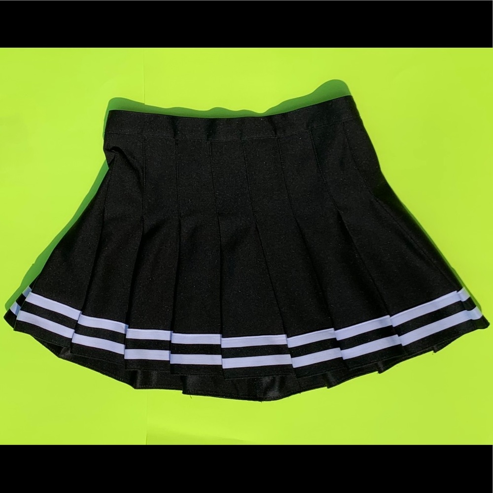 Black and white ruffled cheer skirt.